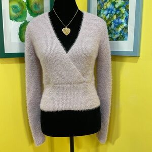 NWT Hippie Rose Light Mauve Metallic Surplice Eyelash Knit Sweater Size Small